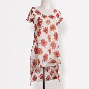 Anthropologie 100% Silk Tunic Dress Floral 90’s Grunge Festival Sz S Semi Sheer